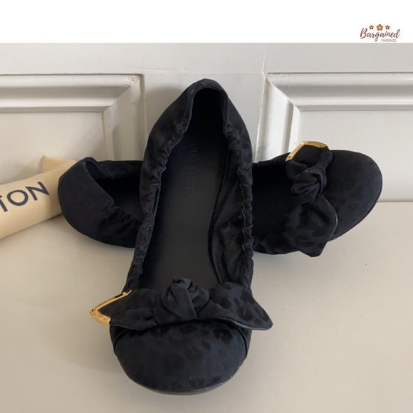Authentic Louis Vuitton Black Leopard Print Fabric Amulet Ballet Flats Size 38/8 - Picture 3 of 13